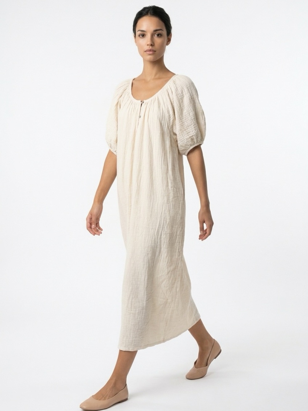 HONEST COTTON | Cream Gauze Maxi Dress Women’s One Size Puff Sleeve Boho